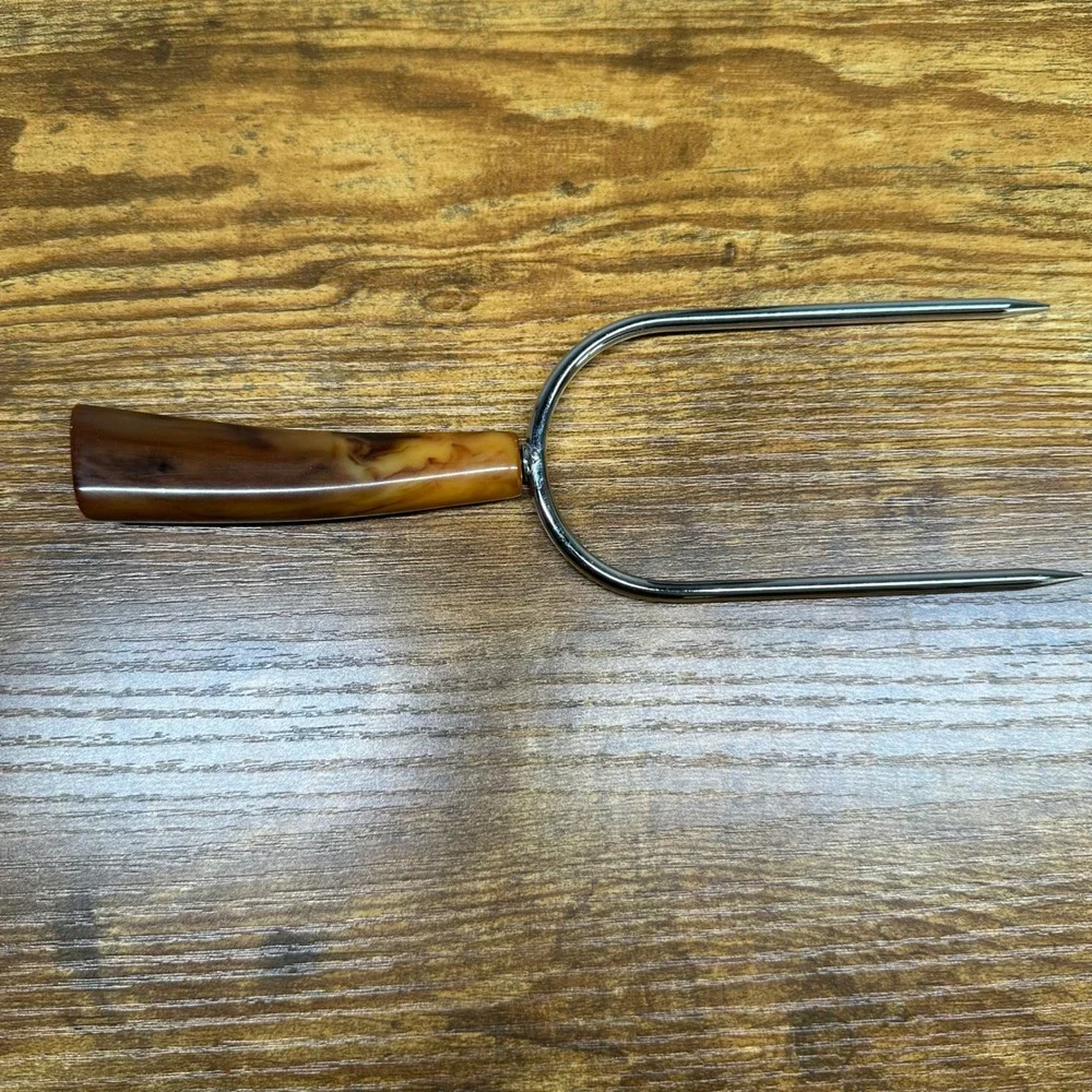 Vintage Host Carving Fork 315 Langner Mfg Co USA Faux Horn Handle Mid Century